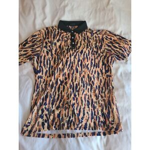 BYRDGANG Mens XXL Leopard Print Short Sleeve Golf Polo Shirt Colorful Collar